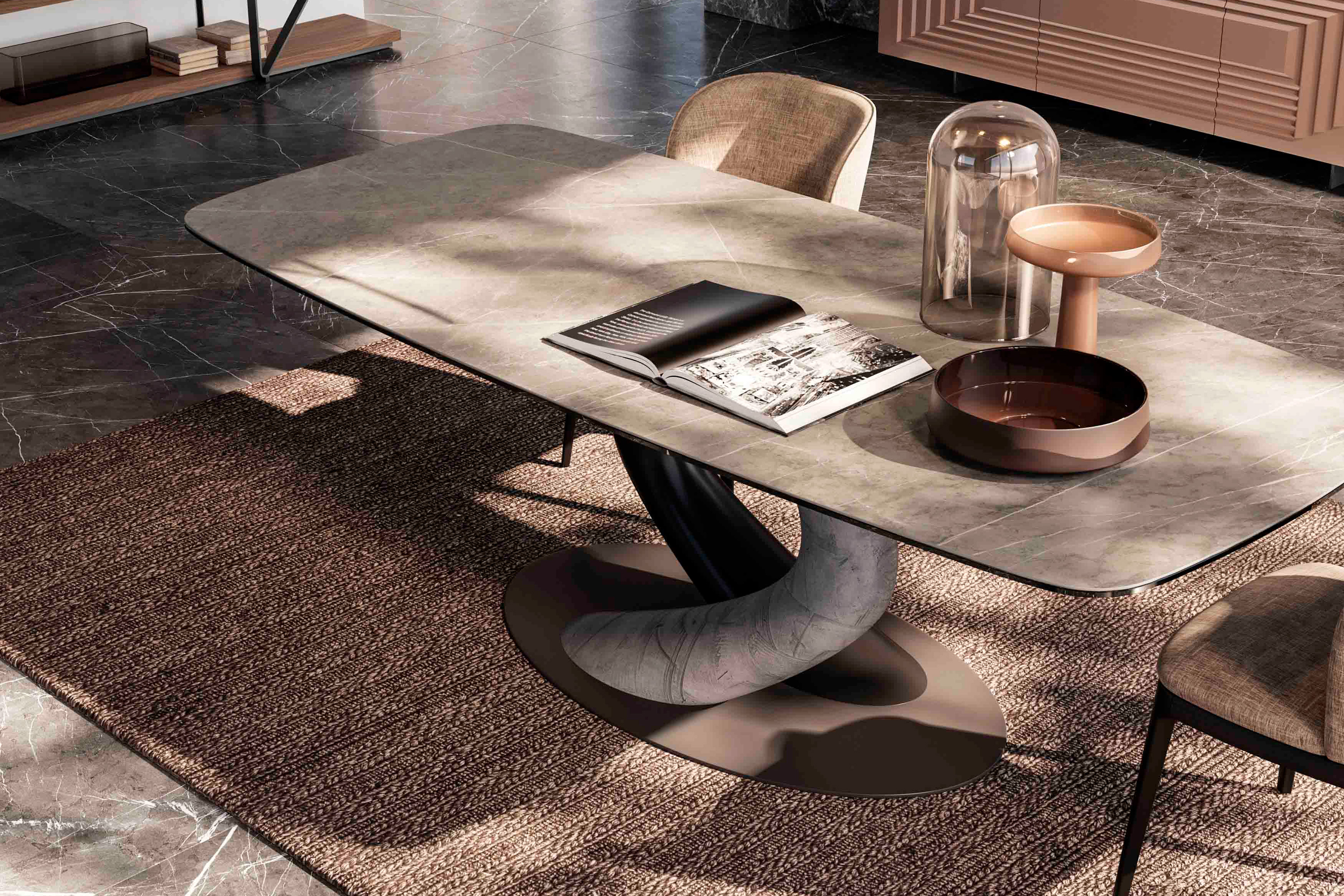 Giorgio Casa Atico Abbraccio Table With Fixed Shaped Top - Cemento F60, 180 cm