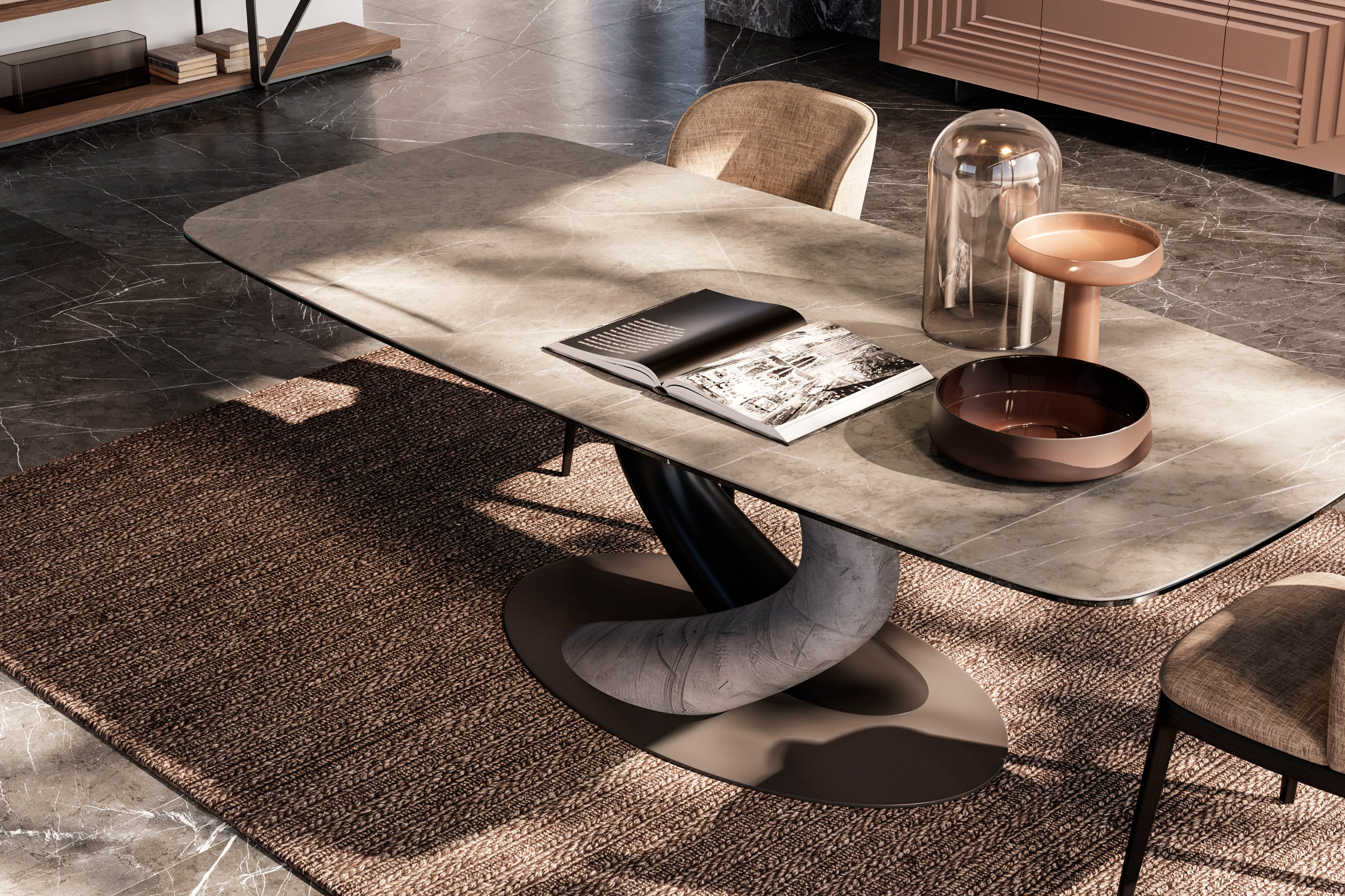 Giorgio Casa Atico Abbraccio Table With Fixed Shaped Top - Cemento F60, 200 cm