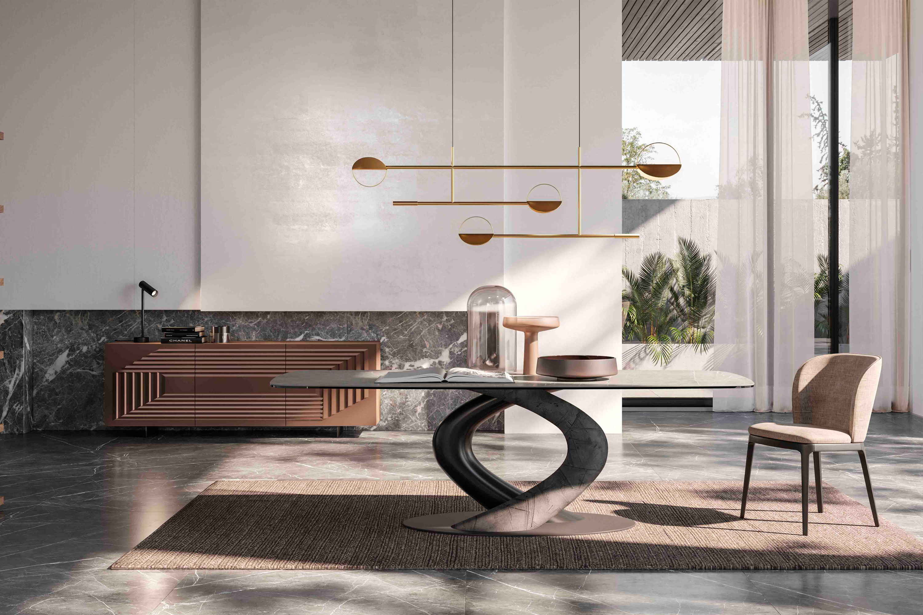 Giorgio Casa Atico Abbraccio Table With Fixed Shaped Top - Cemento F60, 200 cm