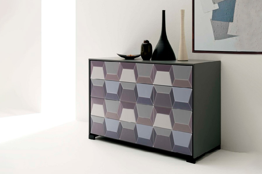 Giorgio Casa - Atico Elice Dresser With Sides And Top In Brown Lacquered Glass And DrawerFronts In Engraved Compact Laminate Z12