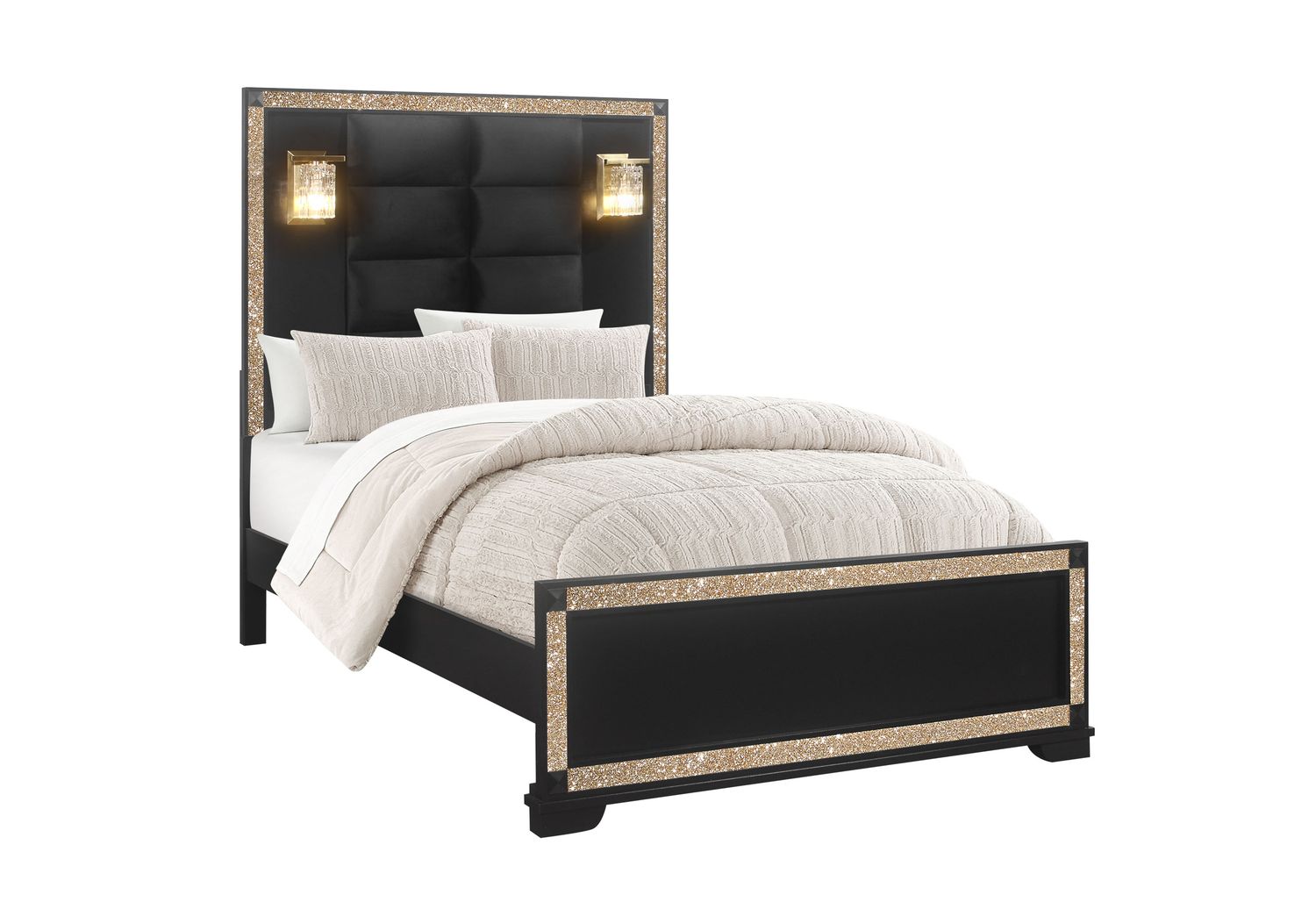 GF Blake Black/Gold Full Bed With Lamps