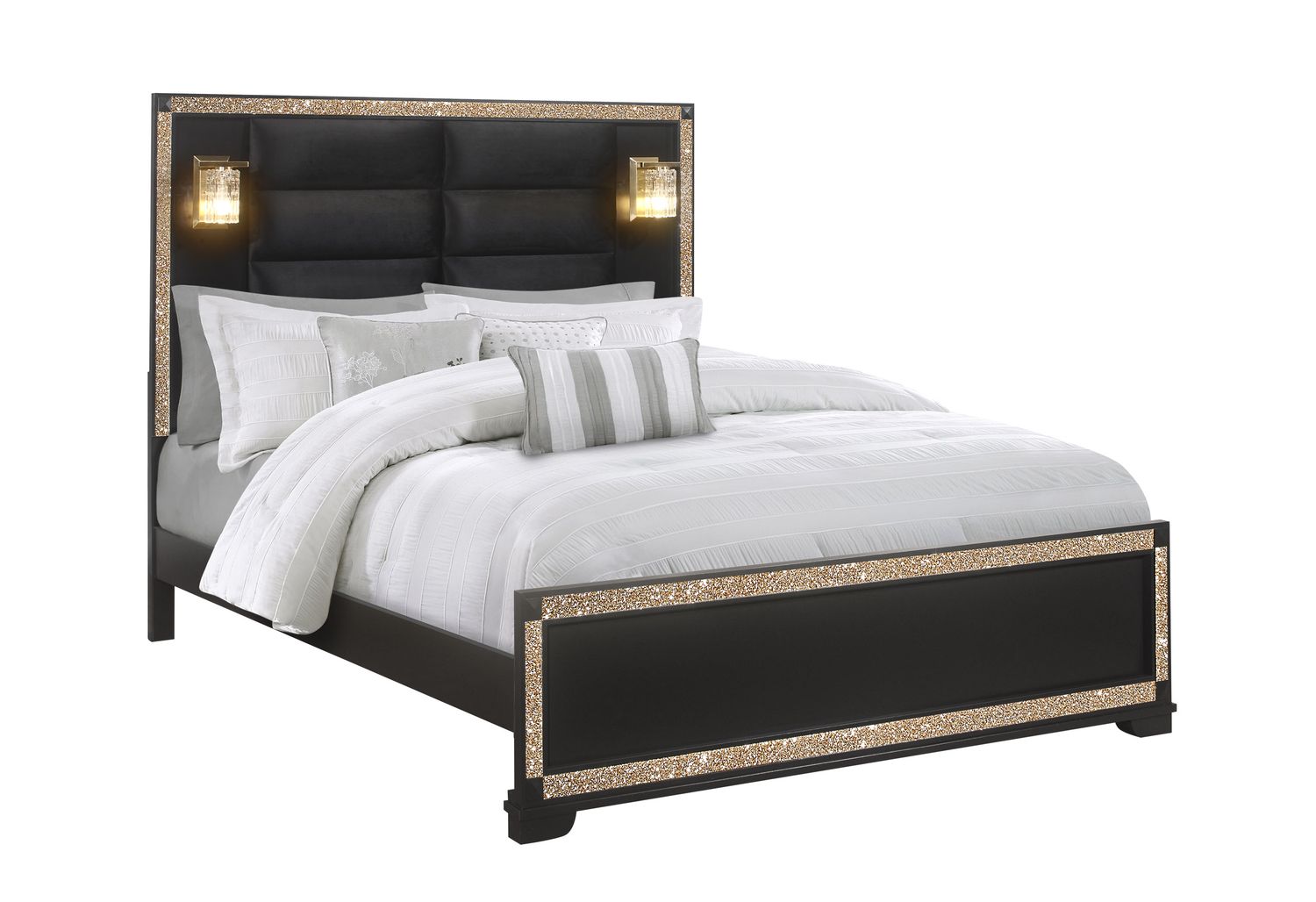 GF Blake Black/Gold King Bed With Lamps