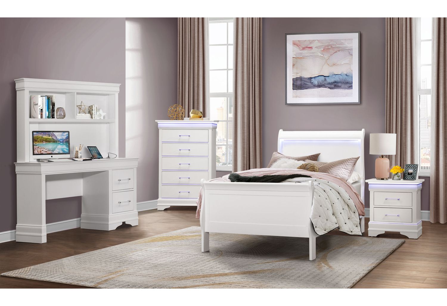 GF Charlie White Twin Bed With Led