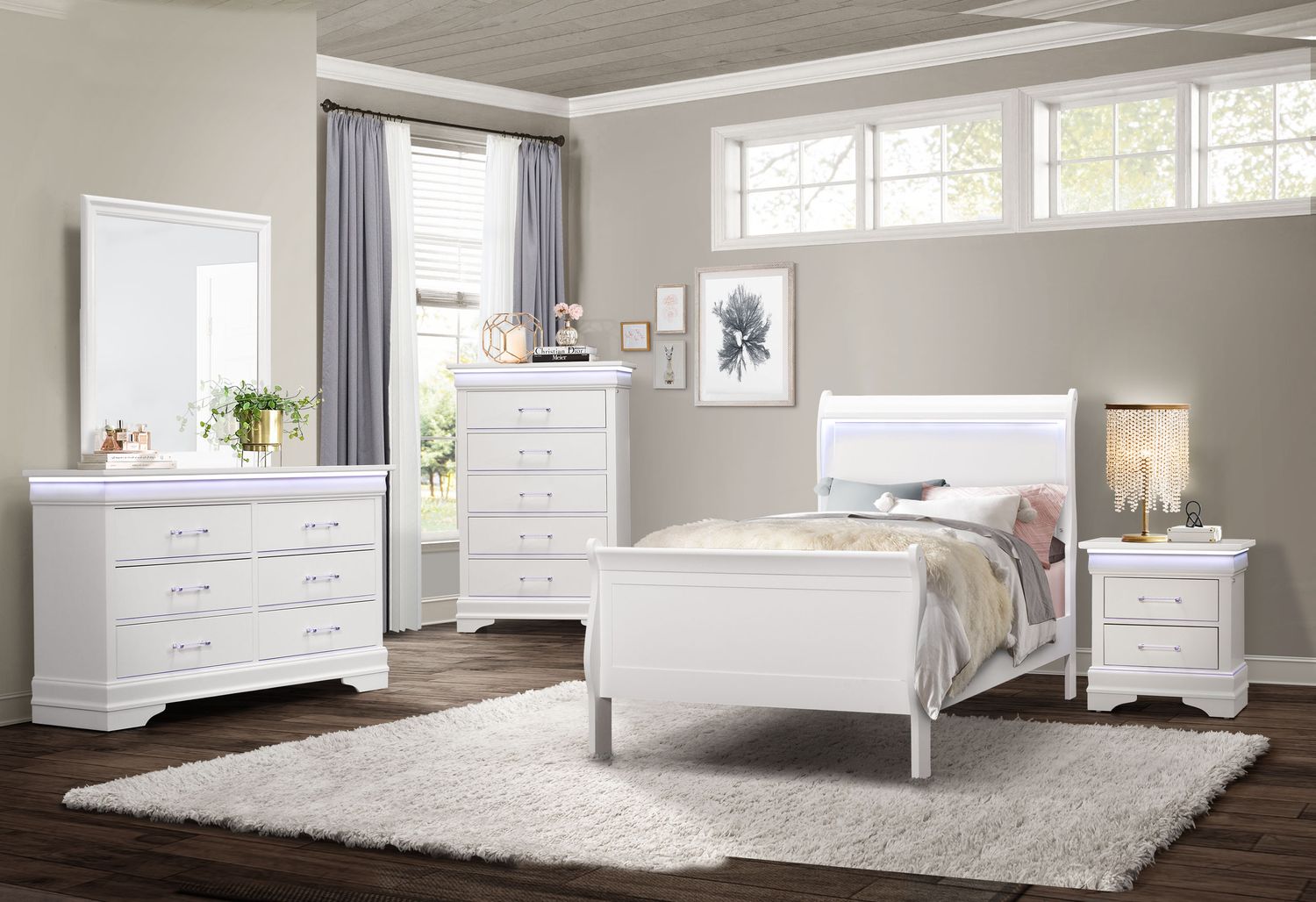 GF Charlie White Twin Bed With Led