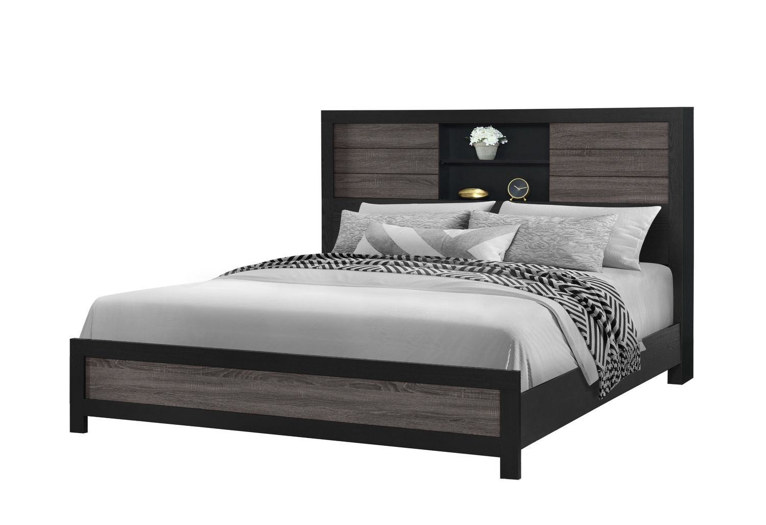 GF Lisbon Gray/Black Bookcase Bed