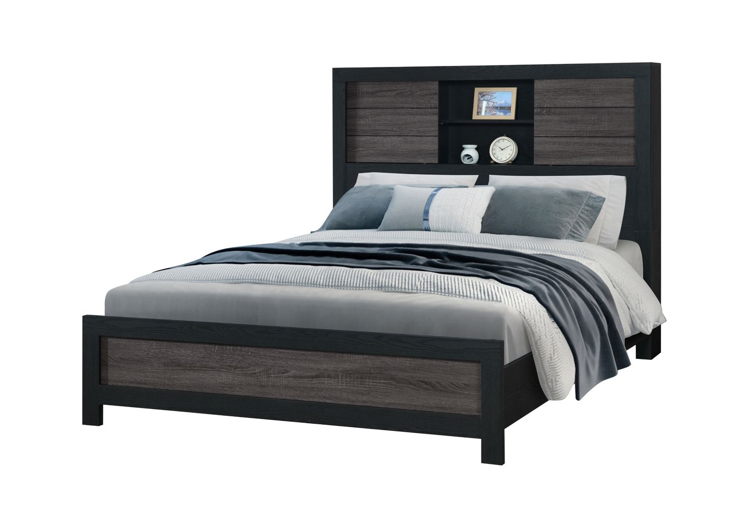 GF Lisbon Gray/Black Bookcase Queen Bed