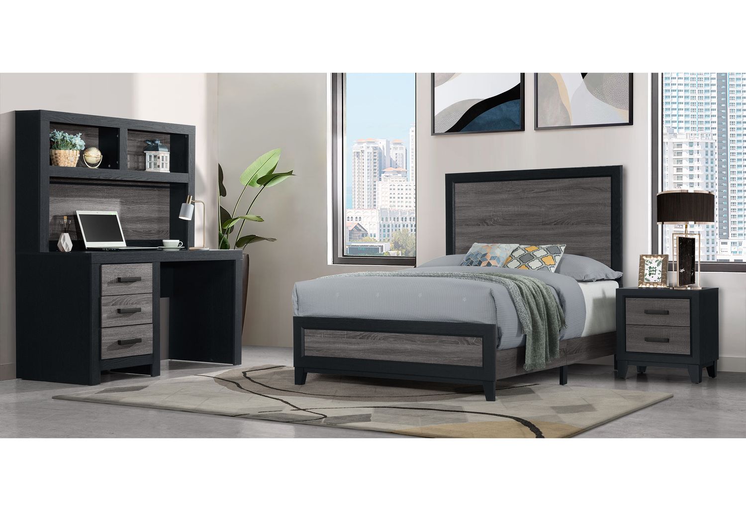 GF Lisbon Gray/Black King Bed