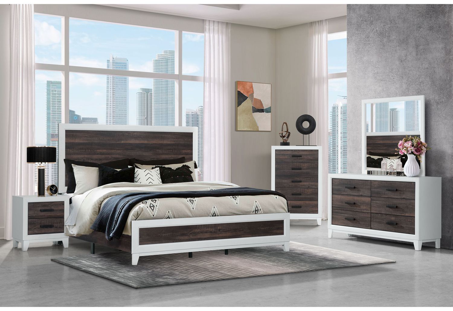 GF Lisbon Oak/White King Bed