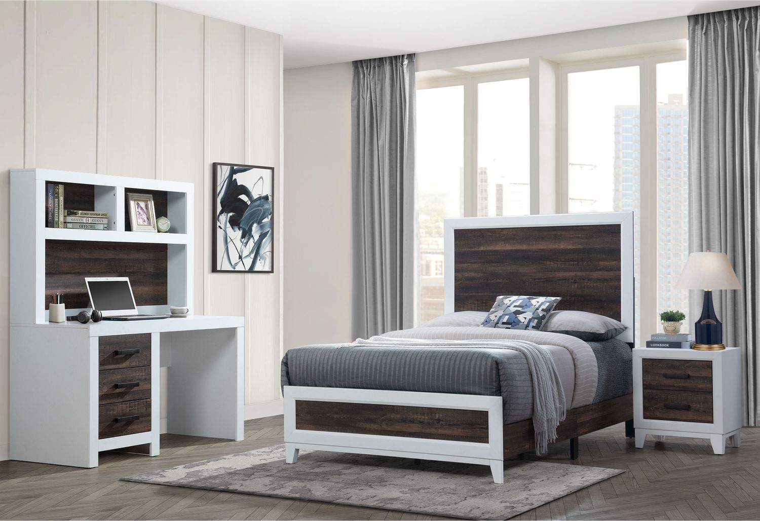 GF Lisbon Oak/White King Bed