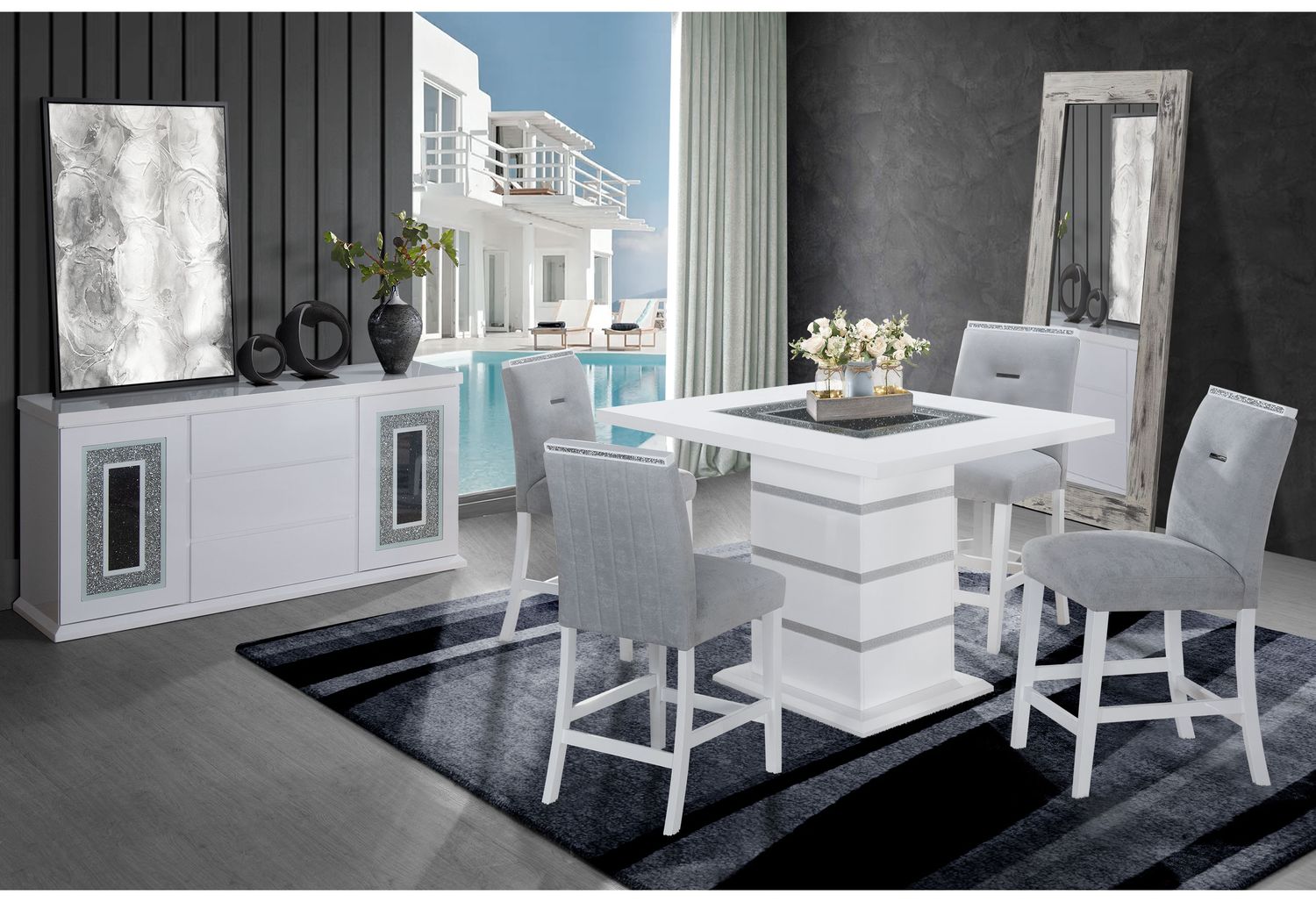 GF™ Monaco White Bar Table Square Bar Table