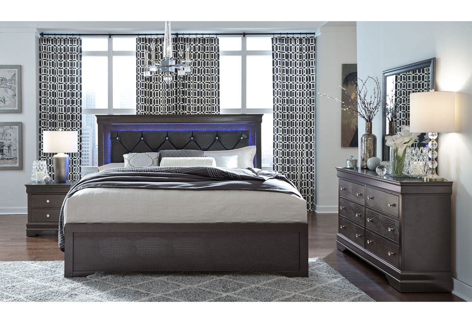 GF Pompei Gray King Bed With Led