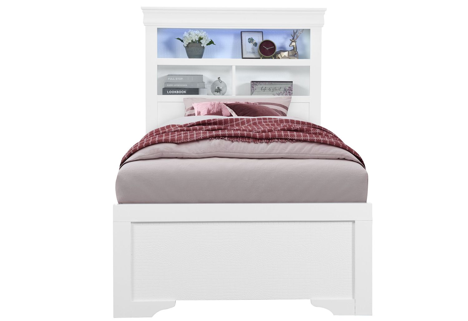 GF - Pompei White Youth Bookcase Twin Bed With Led