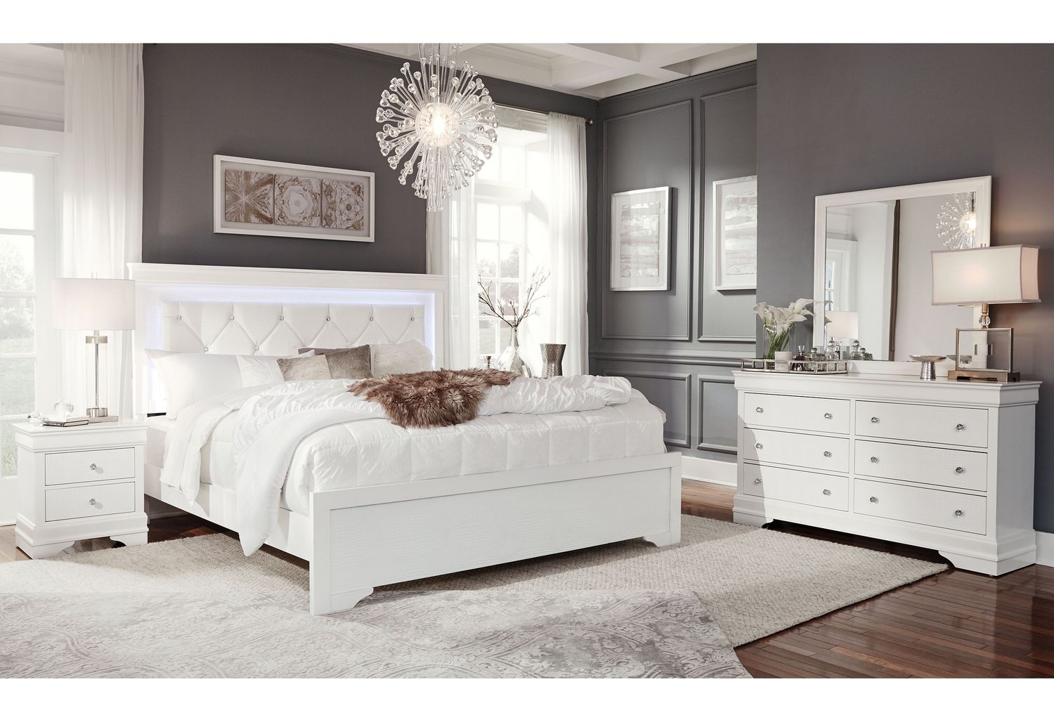 GF Pompei White Full Bed With Led