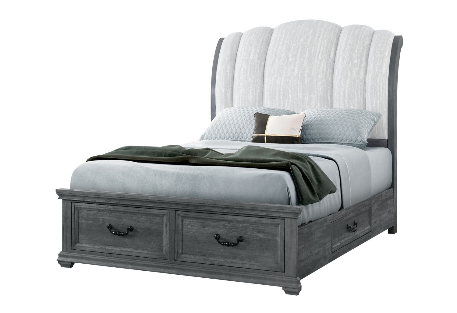 GF Rowan Gray Upholstered Bed, Rowan/Tatum Gray Storage Queen Bed Storage