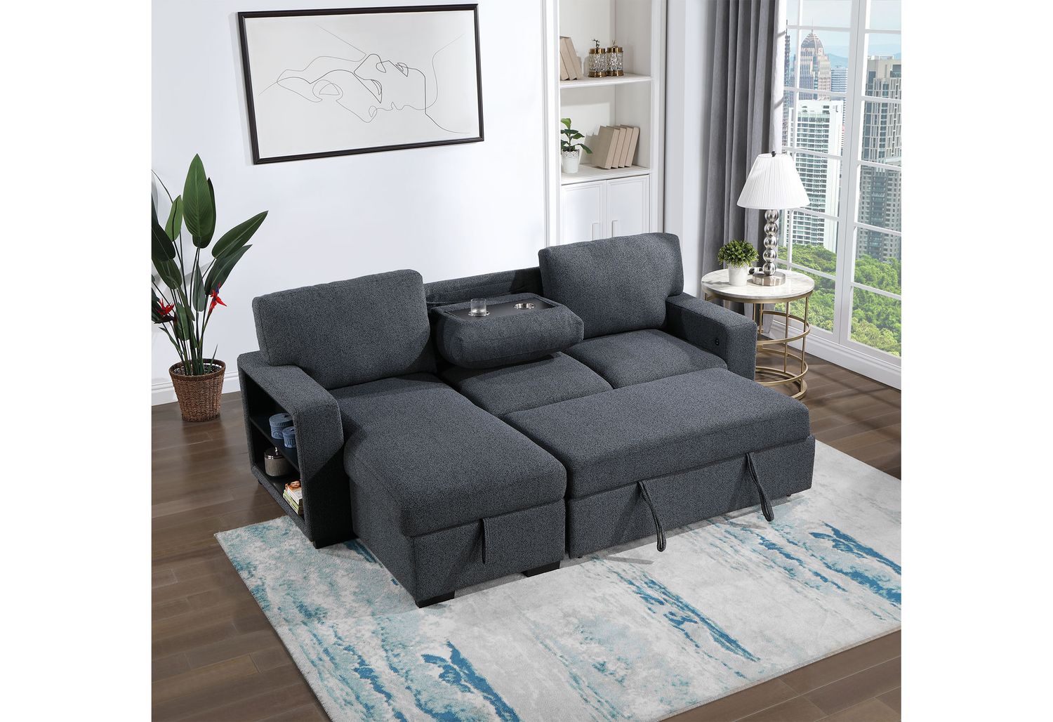 GF - U0202 Dark Gray Pull Out Sofa Bed