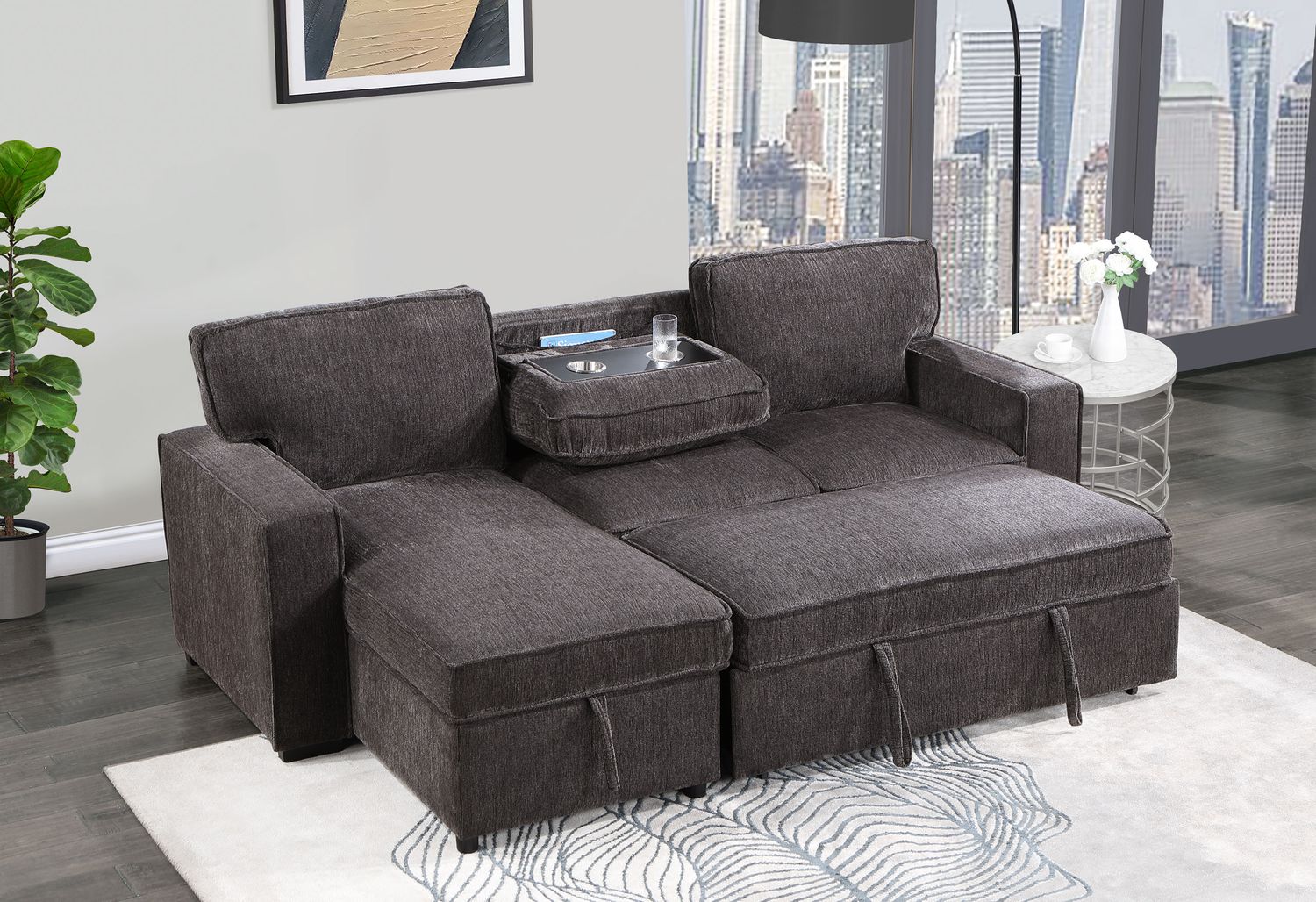 GF U0203 Dark Gray Pull Out Sofa Bed