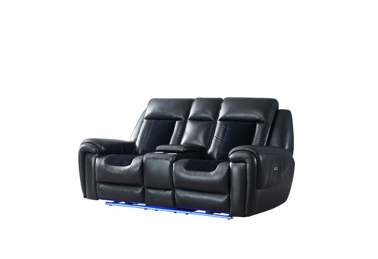 GF - U0700 w/ Led U0700 Blanche Black Velvet Power Reclining Sofa/ Power Console Reclining Love Seat w/Led