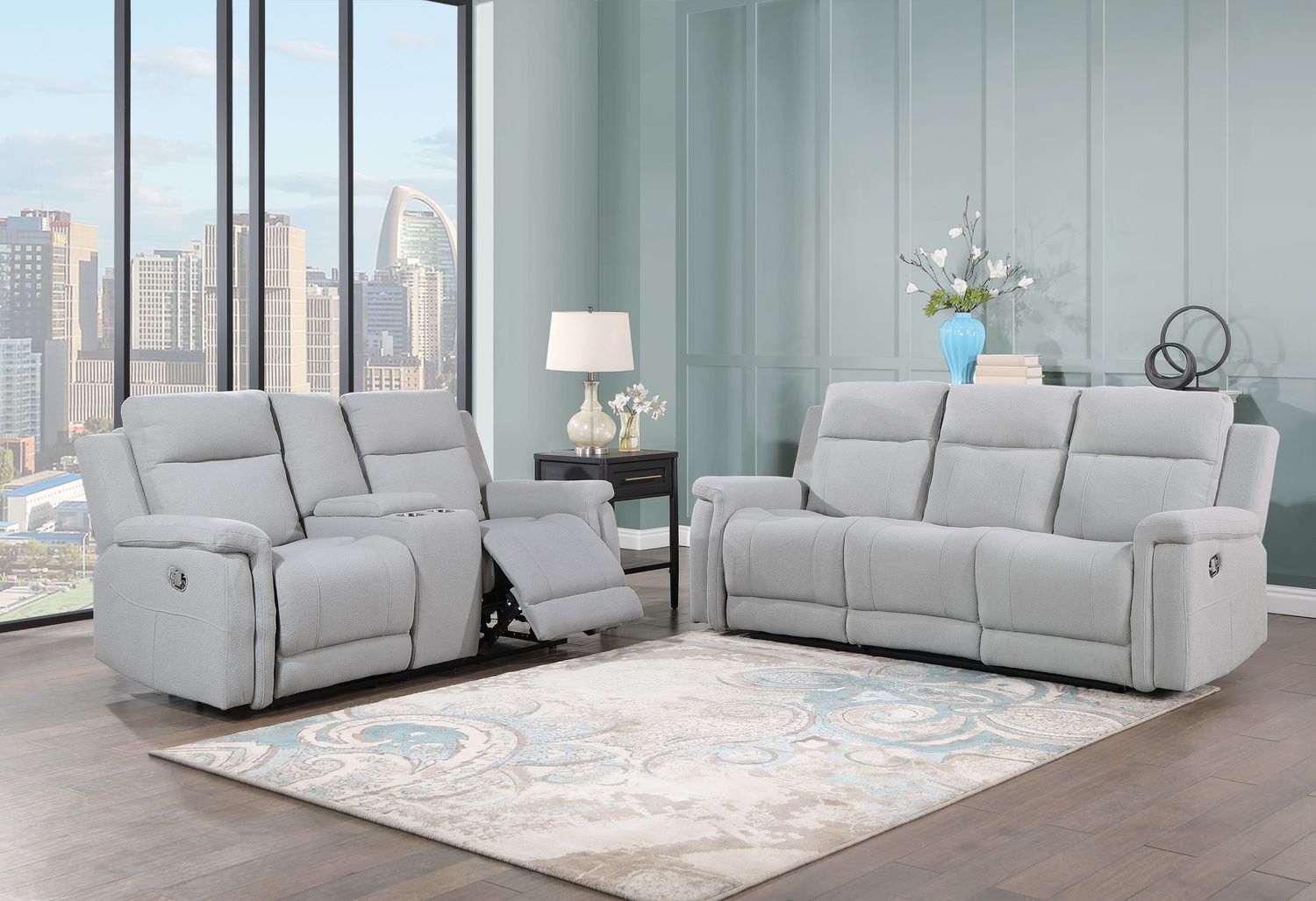 GF - U1797 Gray Console Reclining Loveseat