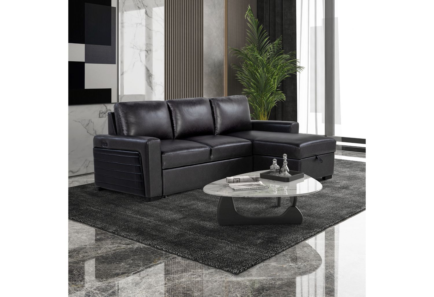 GF - U1830 Blanche Charcoal/Blanche Black Sofa Bed With Usb and Drop Down Table