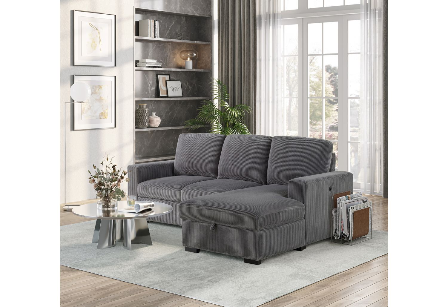 GF U2660 L Shape Sectional With Pull Out Sofa Bed