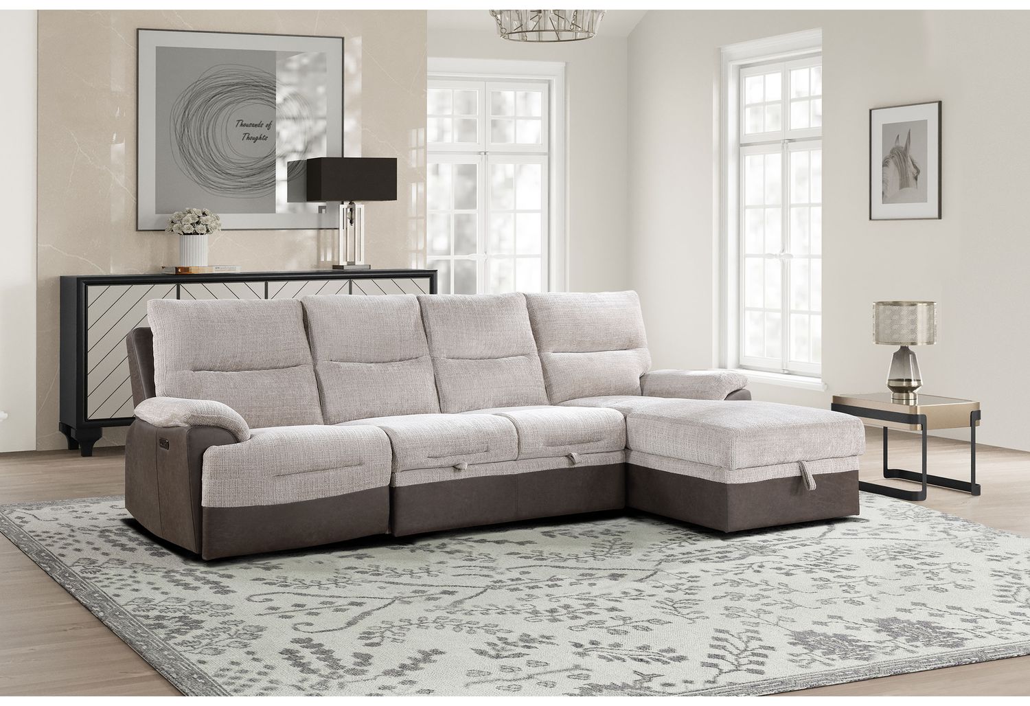 GF - U3822 Beige/Brown Sectional With Pull Out Bed and Usb