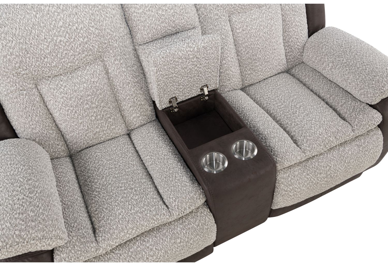 GF - U4377 Gray/Brown Reclining Sofa With Drop Down Table/Console Reclining Loveseat/Glider Recliner