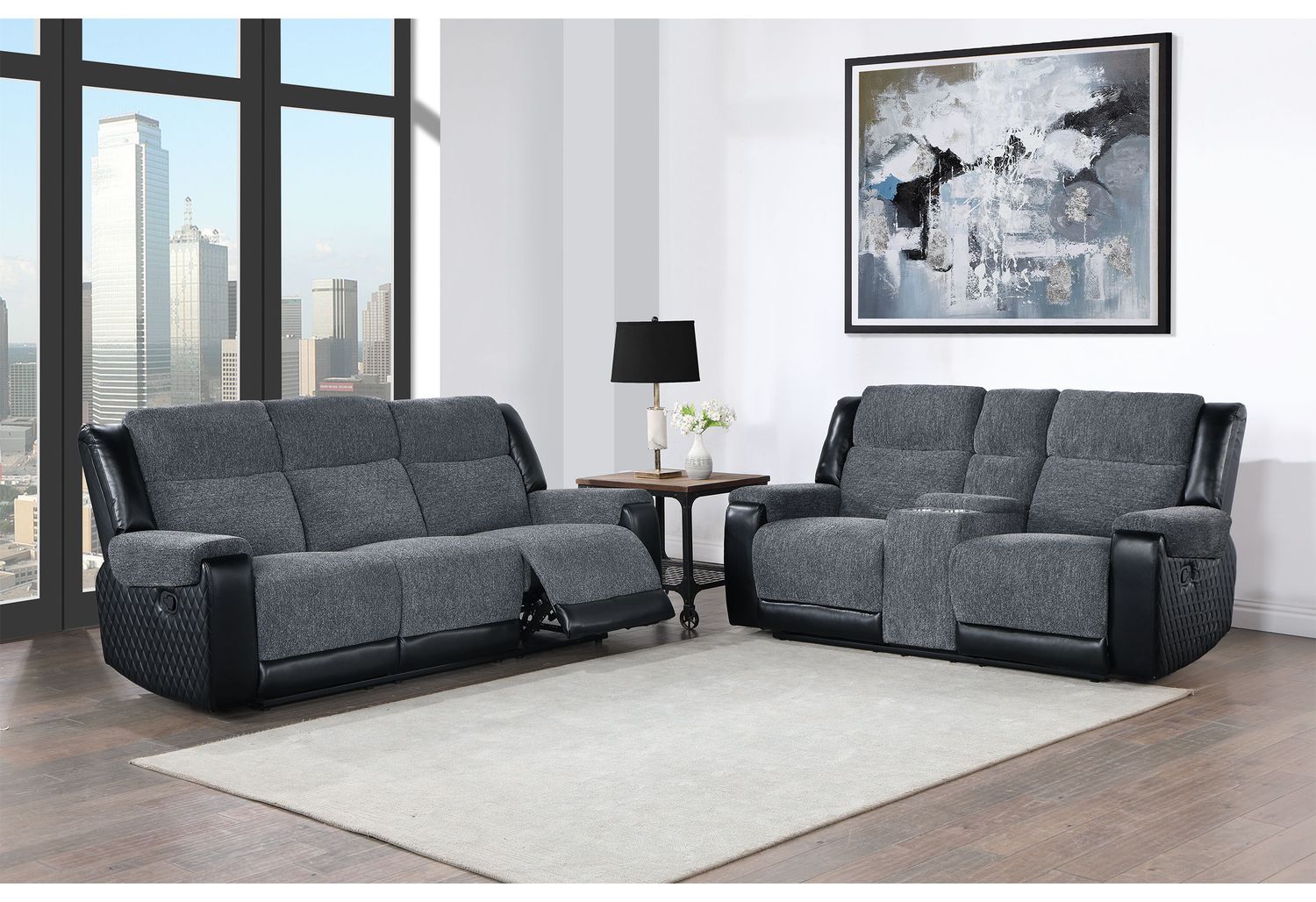 GF - U5914 Gray/Black Console Reclining Loveseat