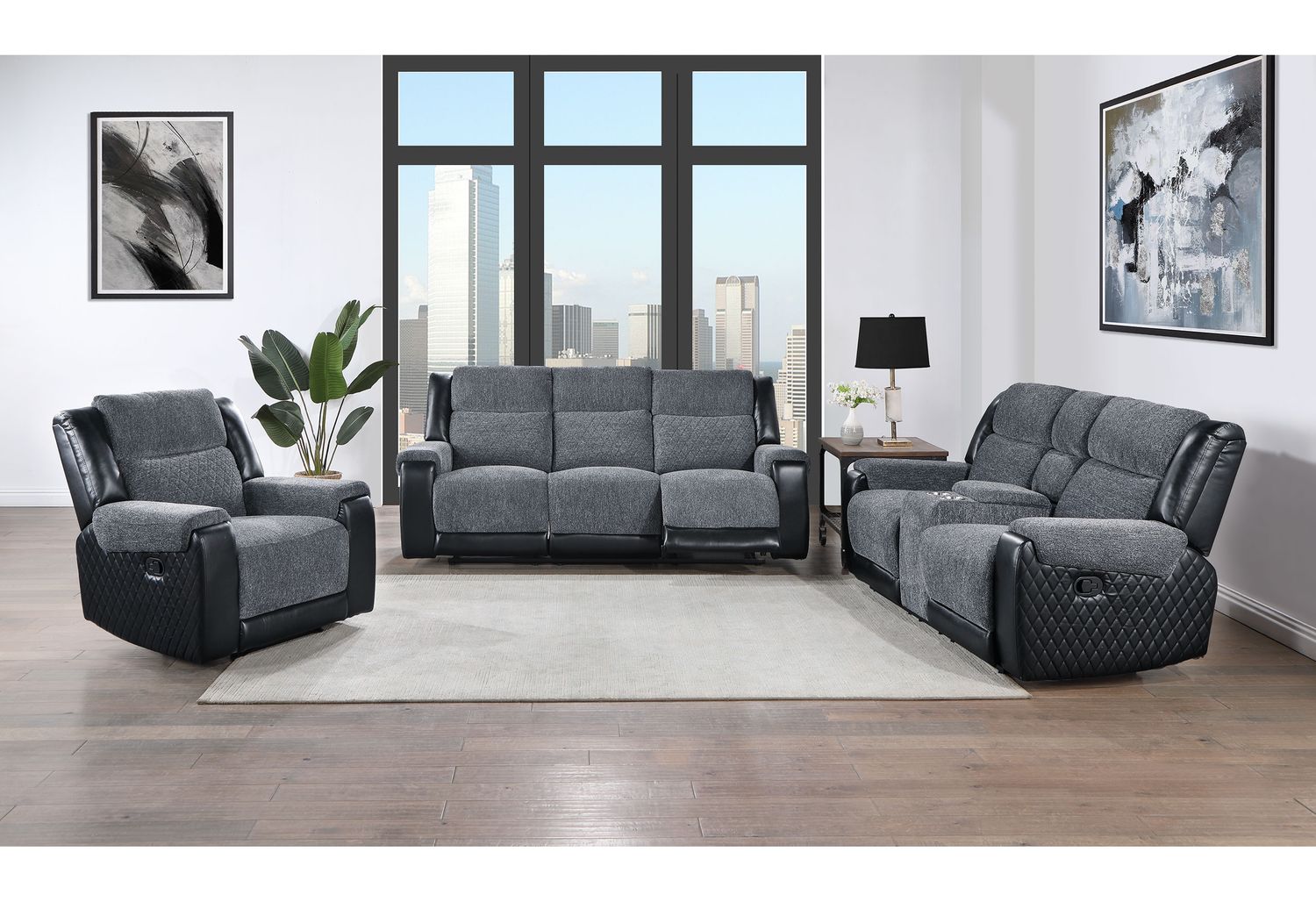 GF - U5914 Gray/Black Recliner