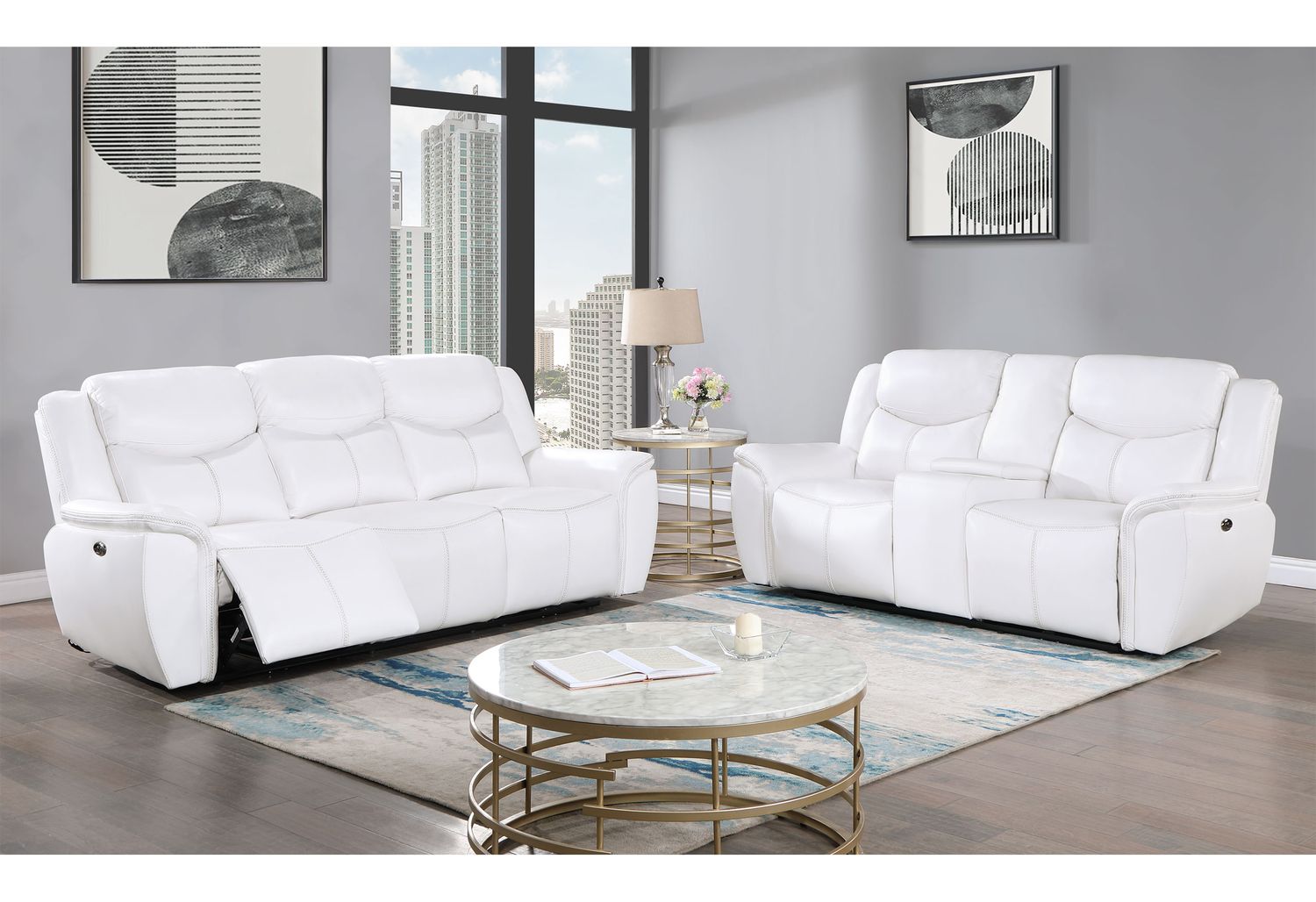 GF - U5987 White Power Console Reclining Loveseat