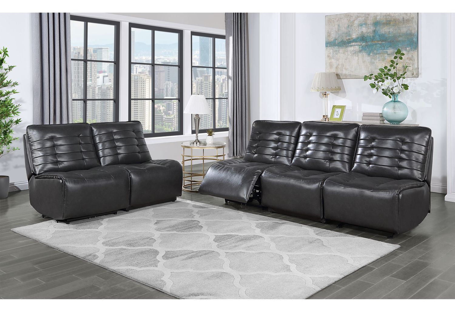 GF U6066 Blanche Charcoal Modular 3 Power Sectional Includes 3 Pwr Ar, 1 W, 1 Ch