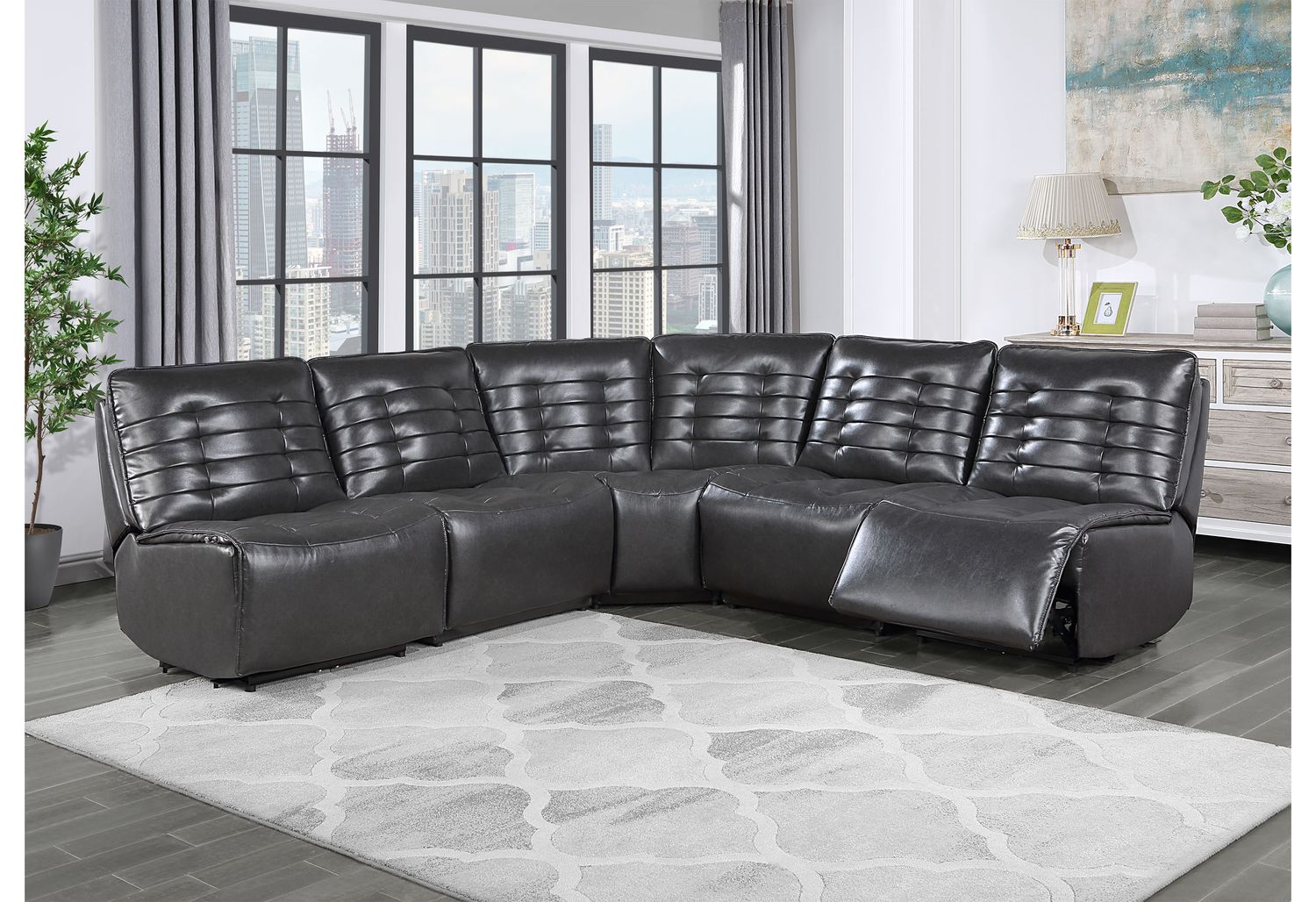 GF U6066 Blanche Charcoal Modular 4 Seater Includes 2 Pwr Ar, 2 Ch