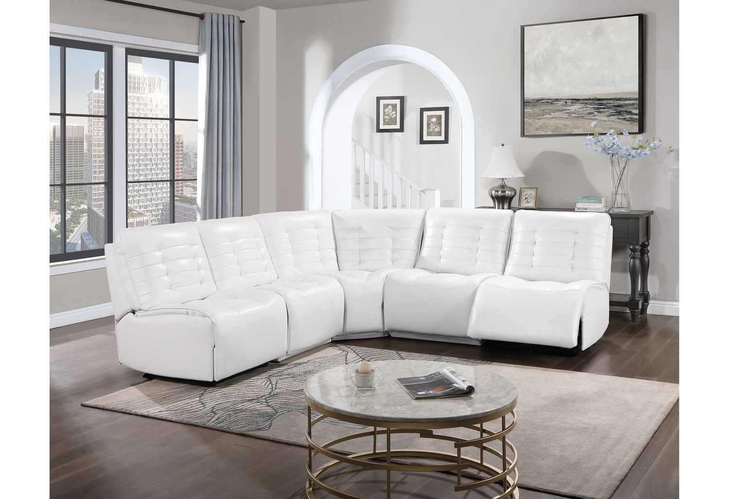 GF U6066 Blanche White Modular 3 Power Sofa Includes 3 Pwr Ar