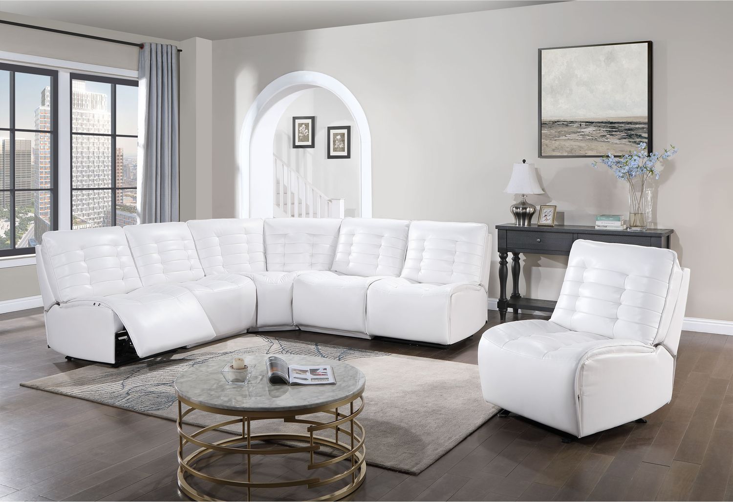 GF U6066 Blanche White Modular Armless Glider Chair (Can Only Be Placed On Ends Of Sectional Or As Stand Alone)