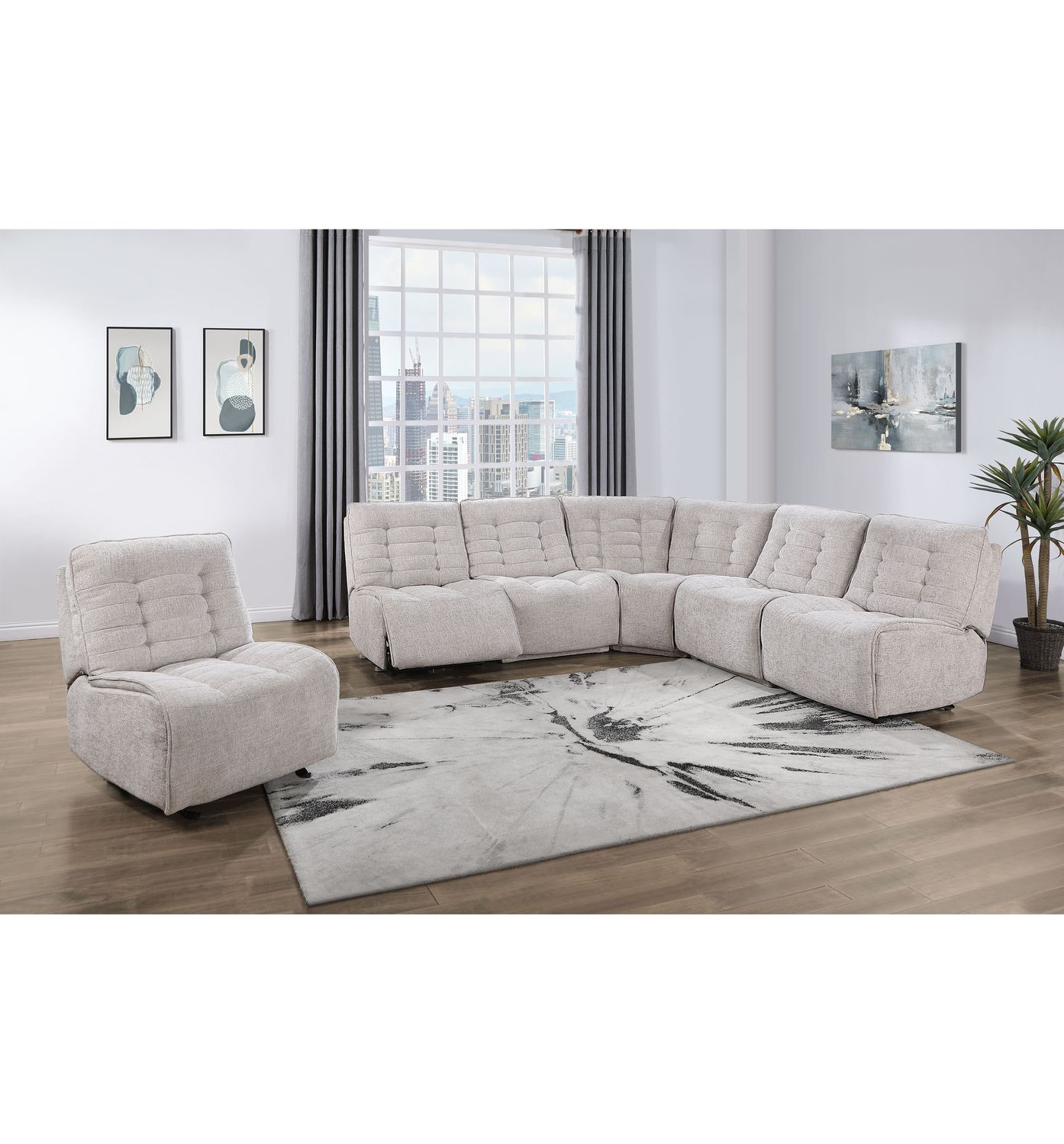 GF U6066 Cream Modular Armless Glider Chair (Can Only Be Placed On Ends Of Sectional Or As Stand Alone)