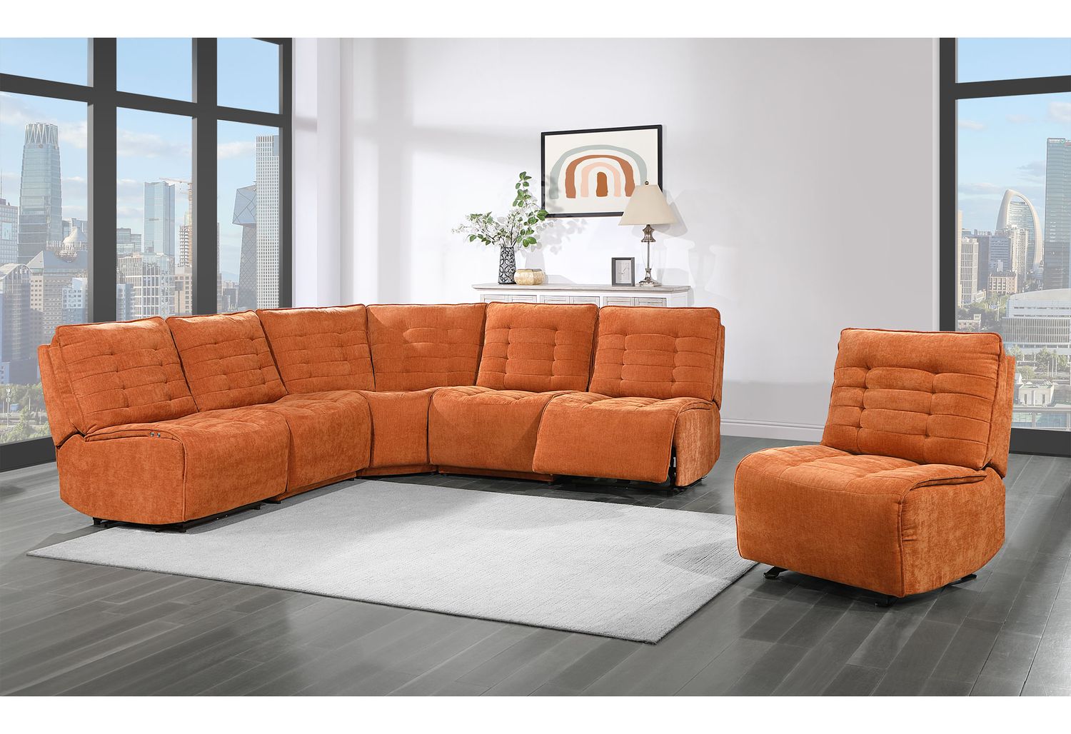 GF U6066 Rust Modular 3 Power Sofa Includes 3 Pwr Ar