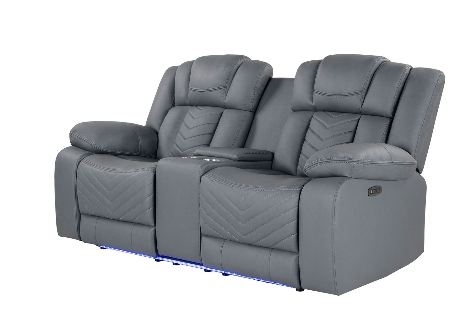 GF - U7068 Gray 10 Power Console Reclining Loveseat With Led and Usb