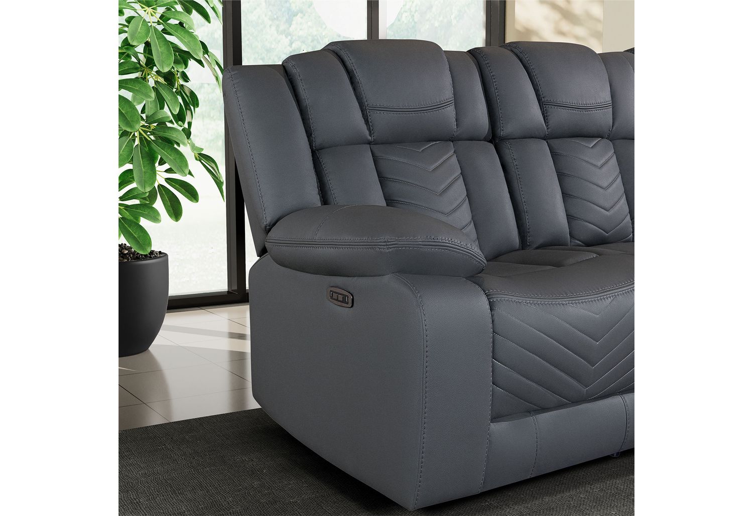 GF - U7068 Gray 10 Power Reclining Sofa/Power Console Reclining Love Seat With Led