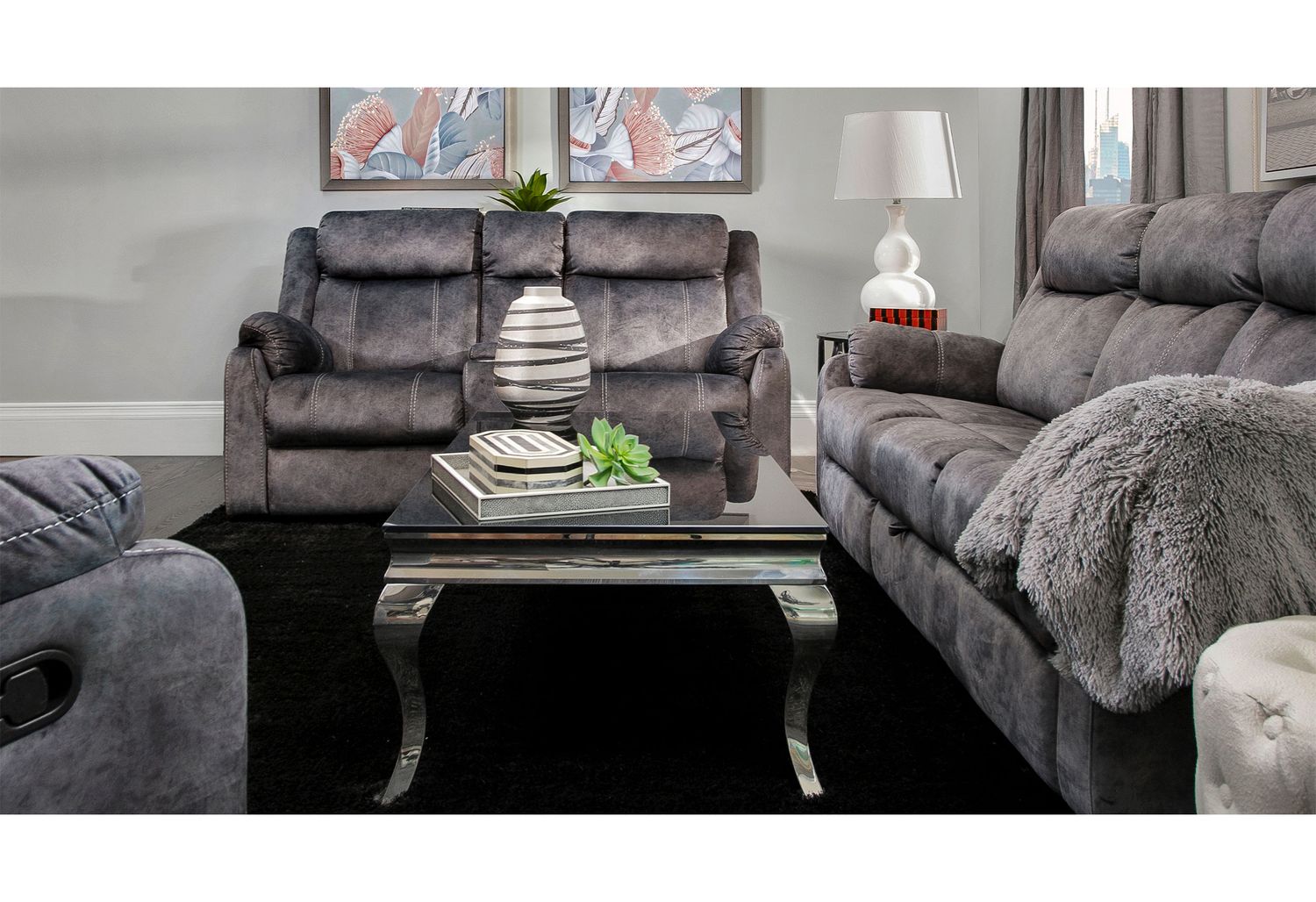 GF U7303 Granite Reclining Sofa With Drop Down Table and Storage Drawer