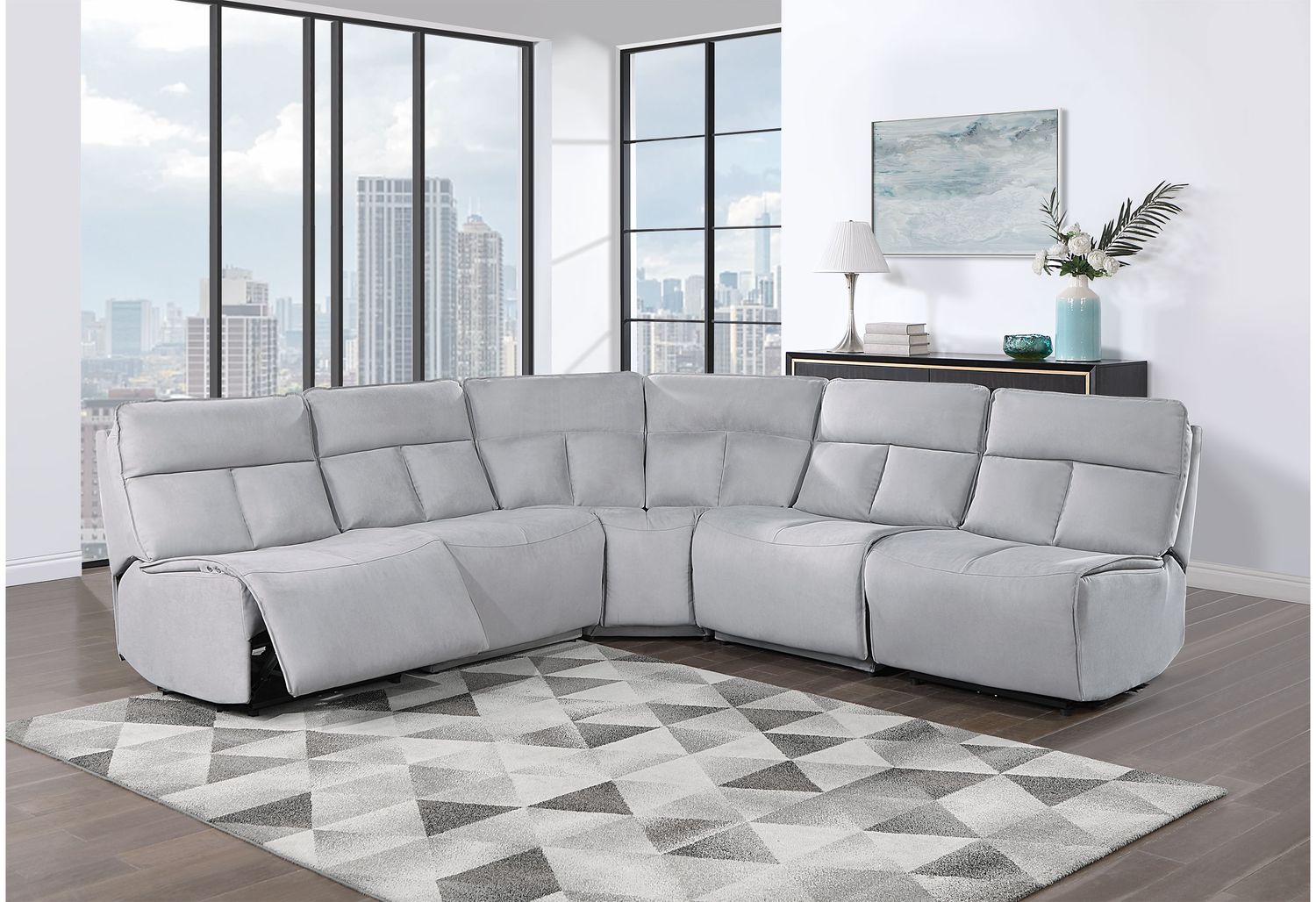 GF U8088 Gray Modular 3 Power Sectional Includes 3 Pwr Ar, 1 W, 1 Ch