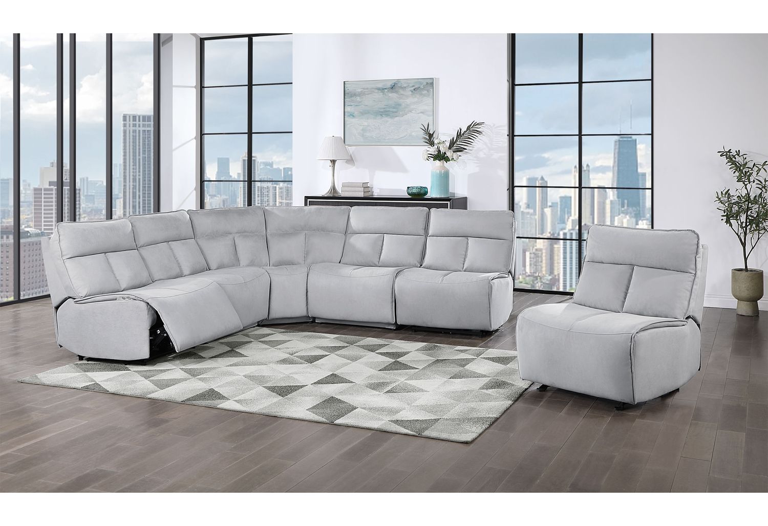 GF U8088 Gray Modular Armless Glider Chair (Can Only Be Placed On Ends Of Sectional Or As Stand Alone)