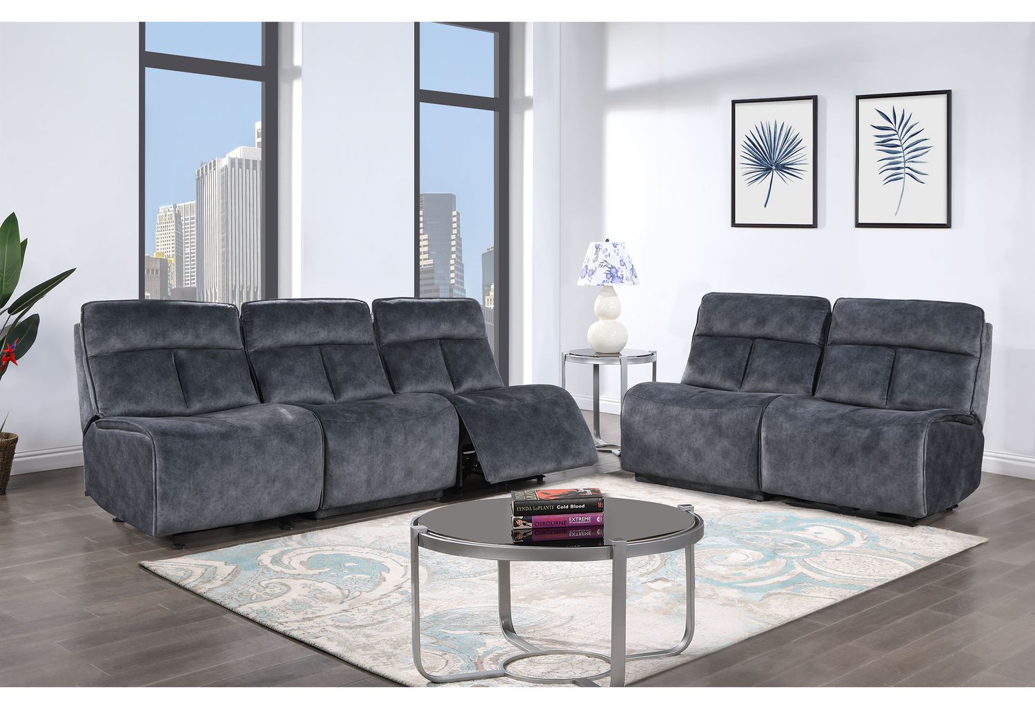 GF U8088 Gray Modular Sofa (Power Armless Rec, Chair, Chair Power Armless Rec) With Loveseat (Power Armless Rec, Power Armless Rec and Ag)