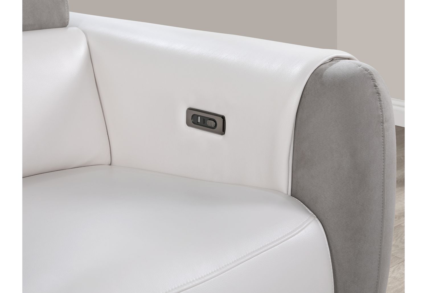 GF - U8520 White/Gray Power Console Reclining Loveseat With Ratchet Headrest and Usb