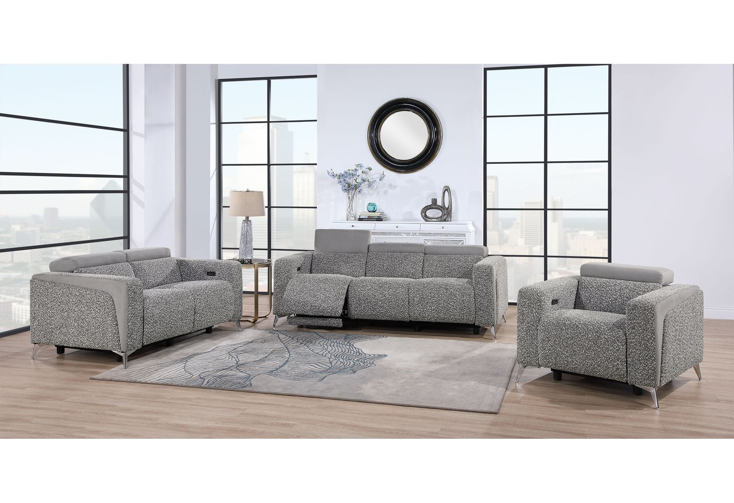 GF - U8521 Taupe/Dark Gray 36 Power Reclining Sofa/Power Reclining Love Seat/Power Recliner