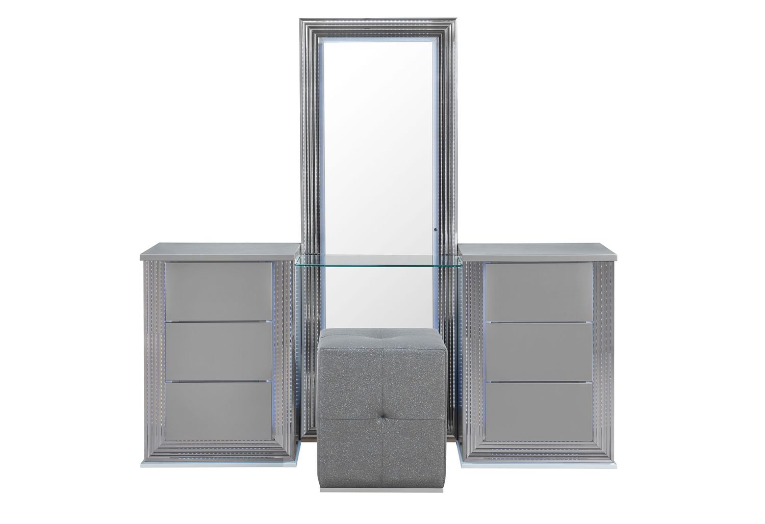 GF Ylime Smooth Silver Bed Group With Vanity Set