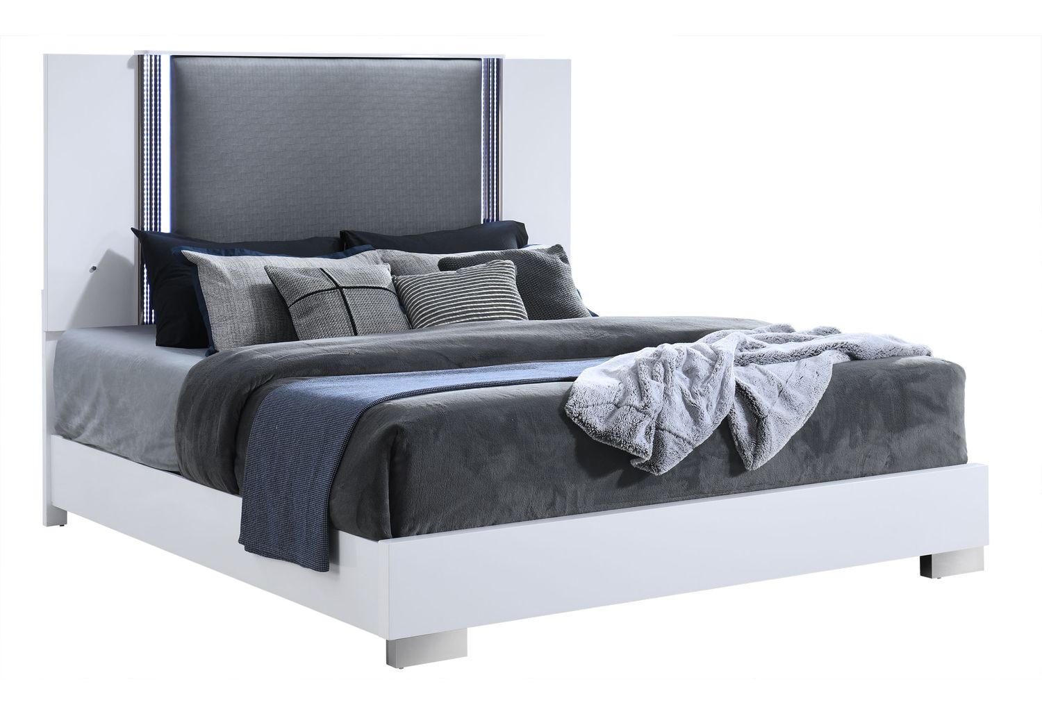 GF Ylime Smooth White King Bed With Led