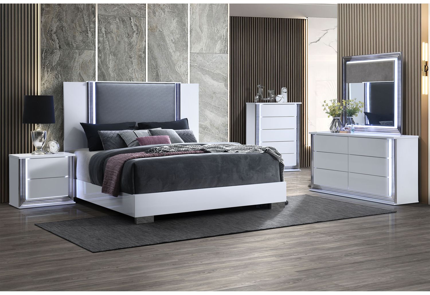 GF Ylime Smooth White King Bed With Led