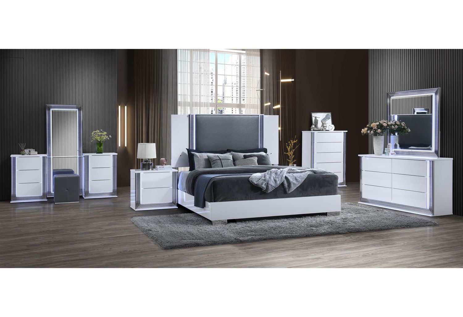 GF Ylime Smooth White King Bed With Led