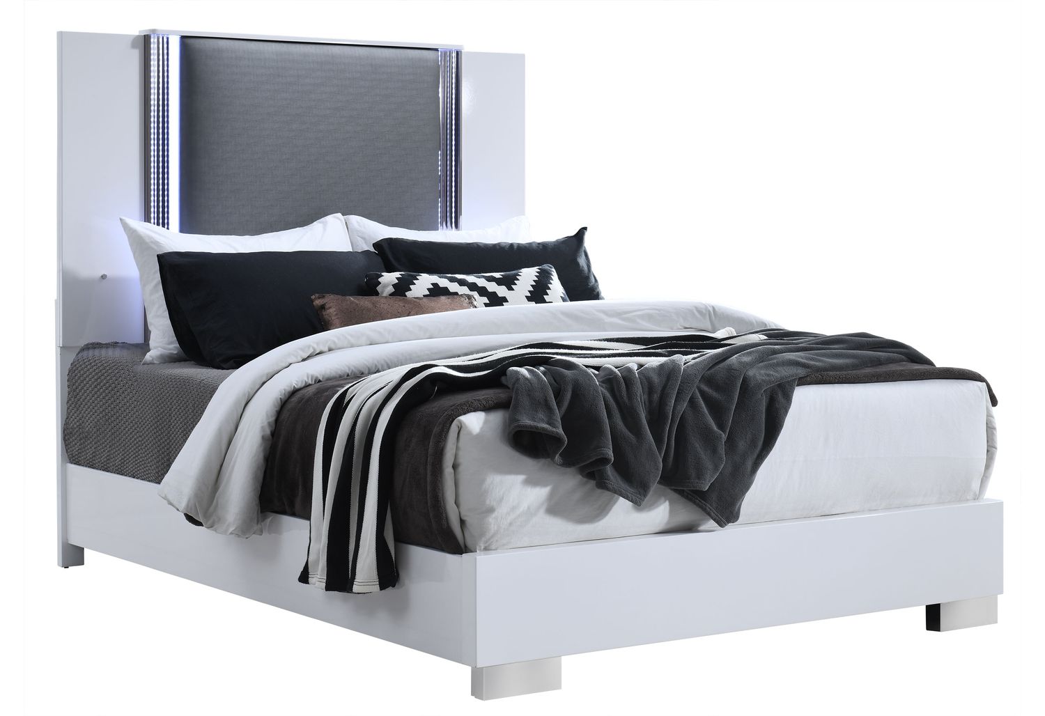 GF Ylime Smooth White Queen Bed With Led