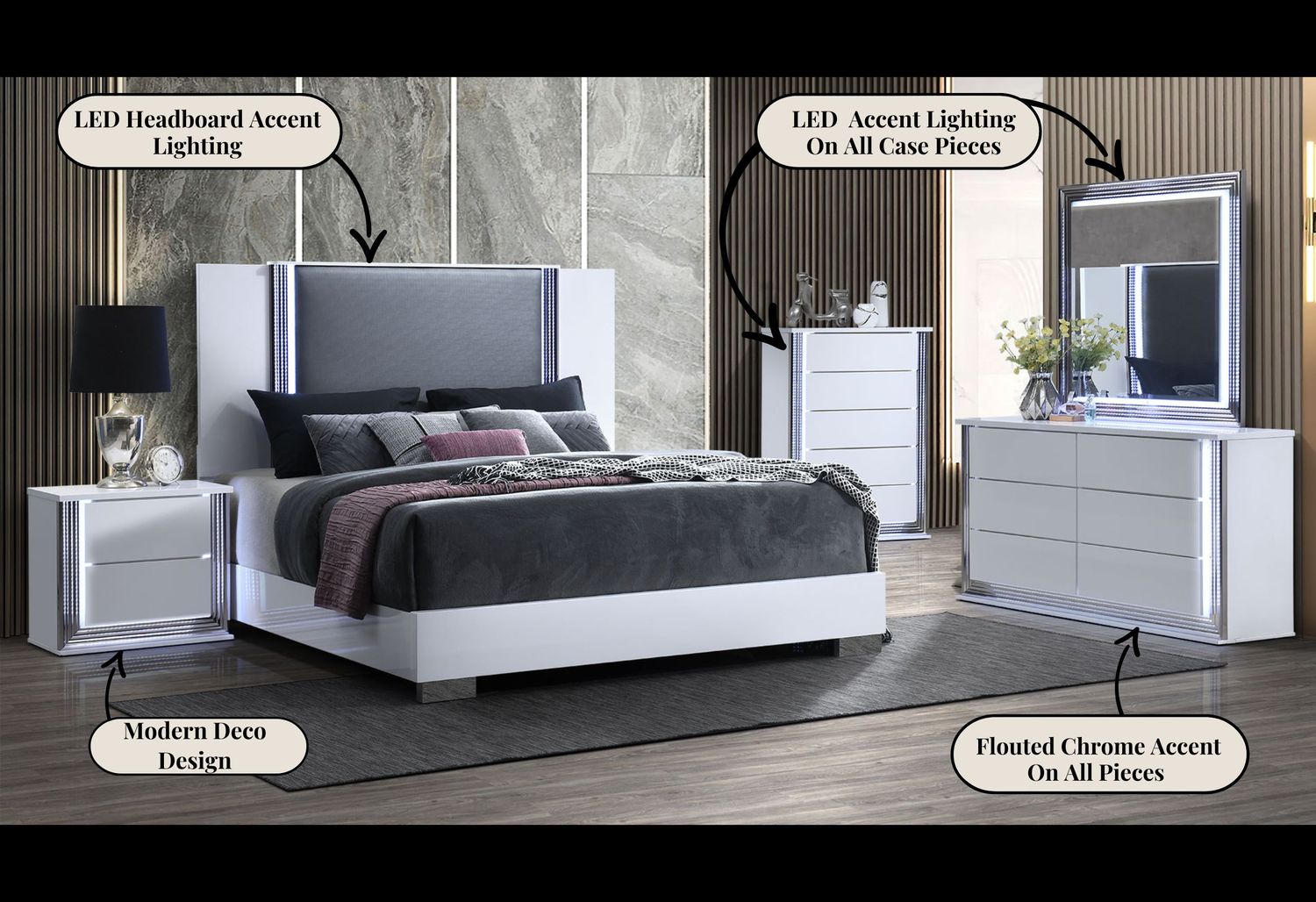 GF Ylime Smooth White Queen Bed Group