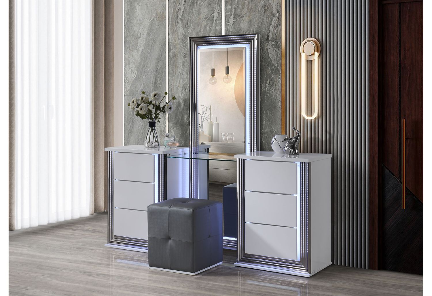 GF Ylime Smooth White Vanity With Led